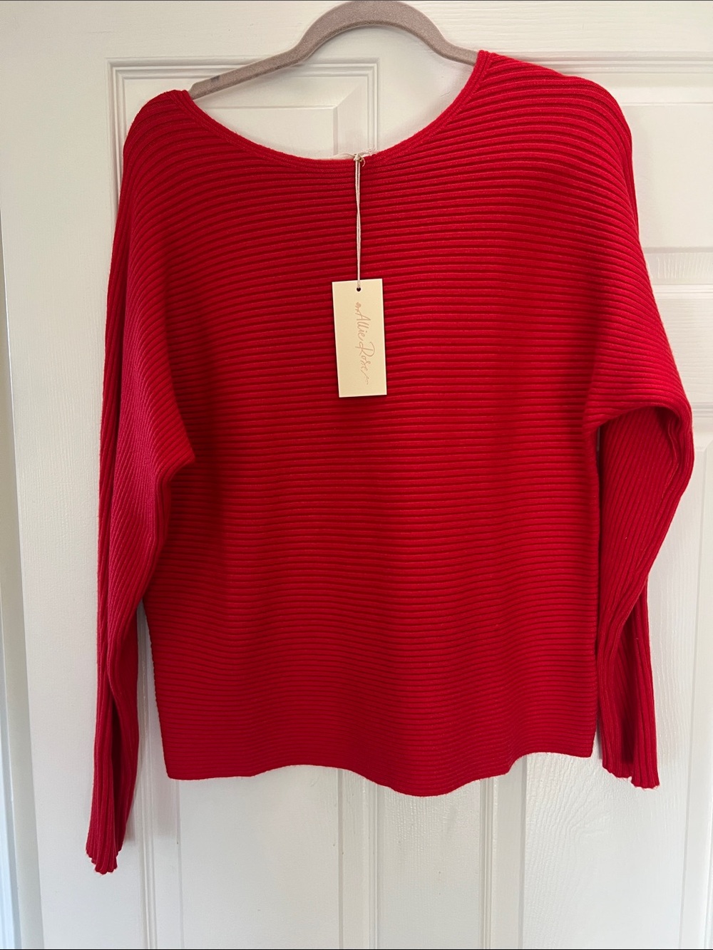 Allie Rose Red Ribbed Knit Women's Sweater